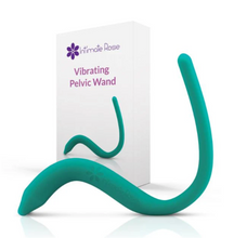 Load image into Gallery viewer, A green intimate Rose vibrating Pelvic wand in front of its cardboard packaging on a white background