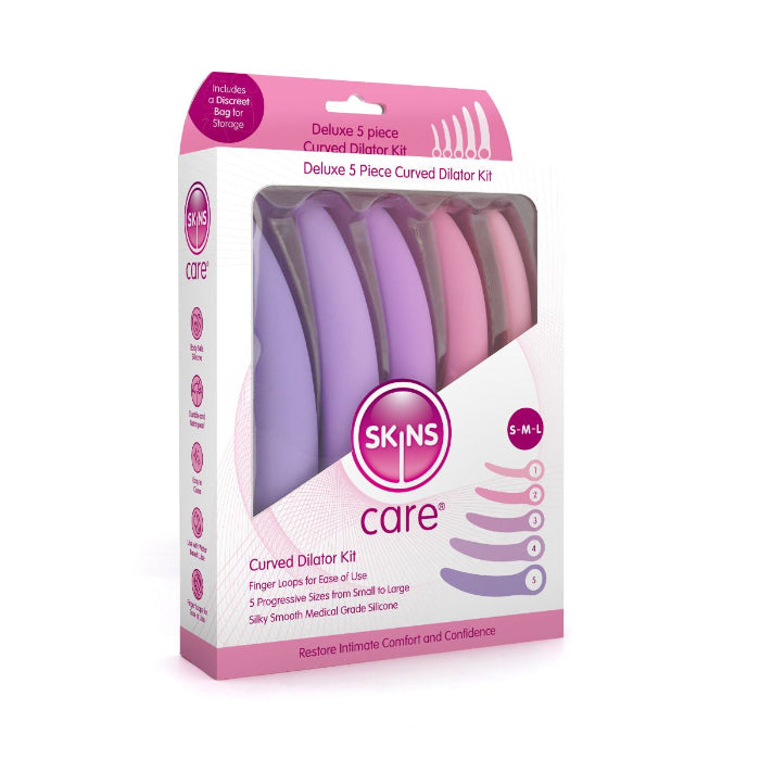 Skins Care silicone dilator set of 5 in cardboard packaging against a white background