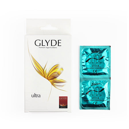Glyde vegan latex condoms in packaging - Body Grá Ireland