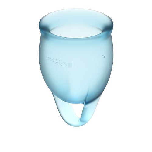 The Feel Confident silicone menstrual cup set comes with 2 sizes of cups - 20ml for heavier flow days and 15ml for lighter flow days. They are reusable so they are better for the environment and you can wear them for up to 8 hours. These menstrual cups come with a looped handle for easily emptying and better control. BodyGrá is Ireland's Sexual Health and Wellness Shop.