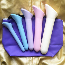 Load image into Gallery viewer, Vagiwell vaginal dilator set for women suffering from pelvic pain due to childbirth, cancer treatment, vaginal scarring, gender reassignment surgery, etc. Each set comes with a purple travel pouch and bottle of lubricant.