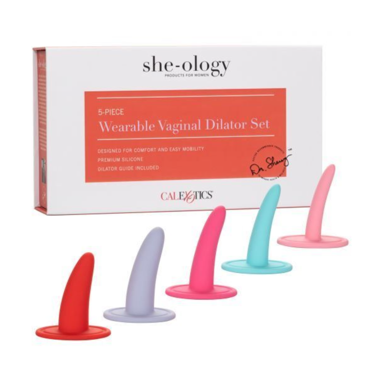 Packaging for the She-ology wearable silicone vaginal dilator set.
