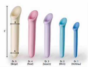 Vagiwell vaginal dilator size chart. Dilators are used for a number of conditions that cause the vagina to be too tight like radiotherapy, vaginismus, and scarring from childbirth. 
